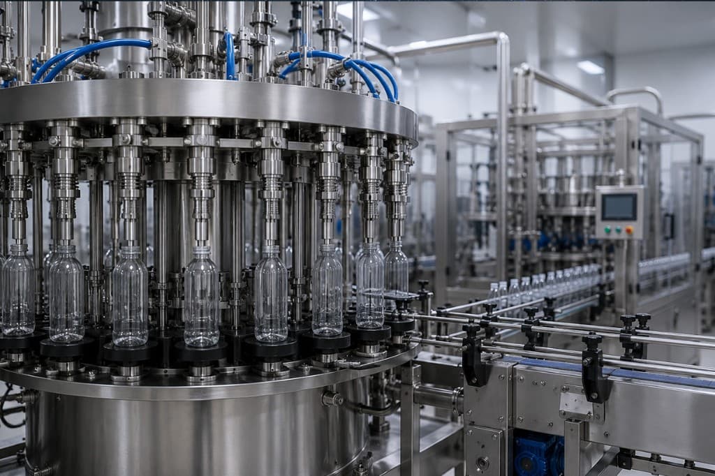 Automated stainless steel bottling line for food and drink production